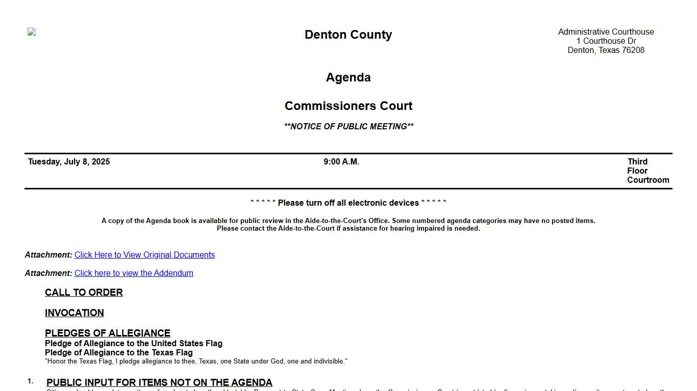 Denton County Agenda Commissioners Court